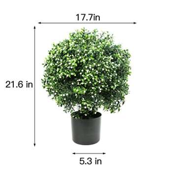 Sunnyglade 21.6” Tall Artificial Jasmine Topiary Ball Tree Set of 2 Pack Potted Bushes UV Resistant Potted Plants for Indoor Outdoor Home Garden (White)