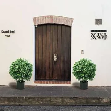 Sunnyglade 21.6” Tall Artificial Jasmine Topiary Ball Tree Set of 2 Pack Potted Bushes UV Resistant Potted Plants for Indoor Outdoor Home Garden (White)