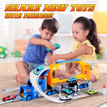 Carsky 2 in 1 Truck Toy Set with Race Track for Toddlers