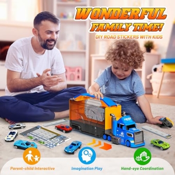 Carsky 2 in 1 Truck Toy Set with Race Track for Toddlers