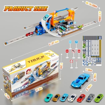 Carsky 2 in 1 Truck Toy Set with Race Track for Toddlers