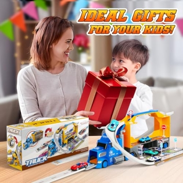 Carsky 2 in 1 Truck Toy Set with Race Track for Toddlers