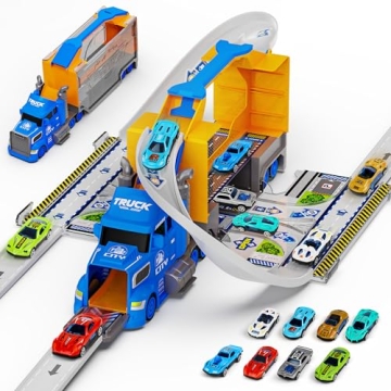Carsky 2 in 1 Truck Toy Set with Race Track for Toddlers