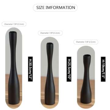 SDALI HOME Candle Holder Black Candlestick Holders,Taper Candle Holders for Candlesticks Set of 3,(12"/10"/7.5" H) Tall Wooden Modern Candle Sticks Candle Holder for Decor