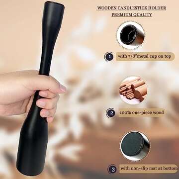 SDALI HOME Candle Holder Black Candlestick Holders,Taper Candle Holders for Candlesticks Set of 3,(12"/10"/7.5" H) Tall Wooden Modern Candle Sticks Candle Holder for Decor