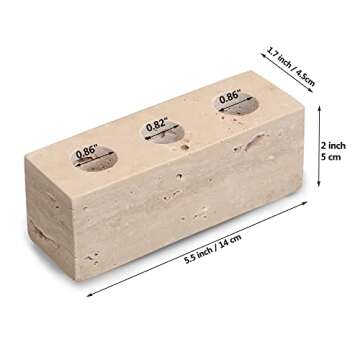 WORHE Candle Holder Travertine Stone 3 Holes 1 PCS Premium Marble Rectangle Candlestick Holder for Wedding Dinning Party Candle Stand Candles Color Cream 5.5” L x 1.8” W x 2” H (ZT016C)