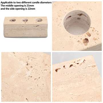 WORHE Candle Holder Travertine Stone 3 Holes 1 PCS Premium Marble Rectangle Candlestick Holder for Wedding Dinning Party Candle Stand Candles Color Cream 5.5” L x 1.8” W x 2” H (ZT016C)