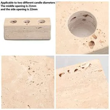 WORHE Candle Holder Travertine Stone 3 Holes 1 PCS Premium Marble Rectangle Candlestick Holder for Wedding Dinning Party Candle Stand Candles Color Cream 5.5” L x 1.8” W x 2” H (ZT016C)