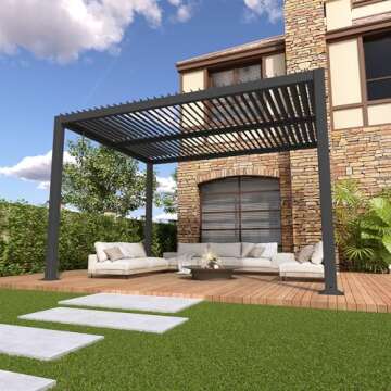 StarEcho Louvered Pergola 10 x 13 Ft with Integrated Drainage System - Durable Aluminum Outdoor Stru...