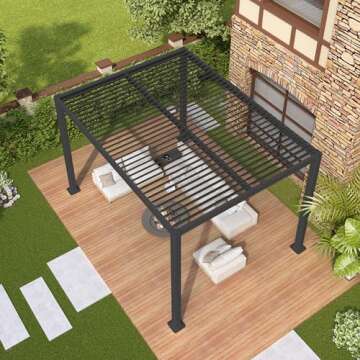 StarEcho Louvered Pergola 10 x 13 Ft with Integrated Drainage System - Durable Aluminum Outdoor Structure for Backyard, Garden, and Terrace - Adjustable Roof Gazebo for Easy Installation（Black）