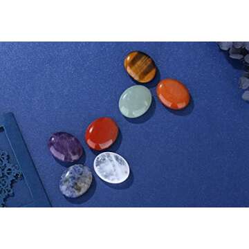 LAIDANLA 7Pcs Healing Crystals Palm Stone Set Oval Amethyst Clear Quartz Tiger Eye Sodalite Chakra C...