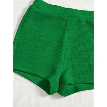 Verdusa Women's Ribbed Crop Top and Shorts Set Green