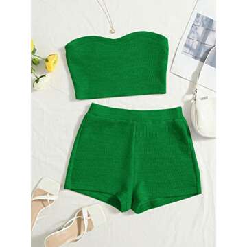 Verdusa Women's Ribbed Crop Top and Shorts Set Green