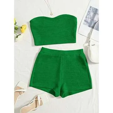 Verdusa Women's Ribbed Crop Top and Shorts Set Green