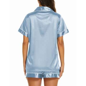Ekouaer Silk Pajama Set for Women - Luxurious Two Piece Satin Sleepwear Set in Light Blue