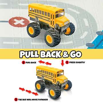 ArtCreativity 5 Inch Monster School Bus, Super Monster Bus with Pullback Mechanism, Diecast Monster Truck Bus for Kids, Big Wheels Monster Truck Toys, Play Vehicle Gifts for Boys
