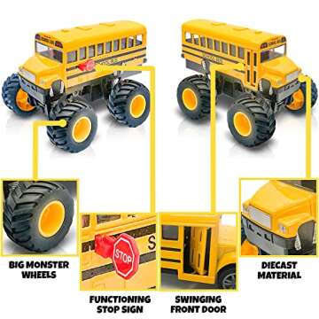 ArtCreativity 5 Inch Monster School Bus, Super Monster Bus with Pullback Mechanism, Diecast Monster Truck Bus for Kids, Big Wheels Monster Truck Toys, Play Vehicle Gifts for Boys