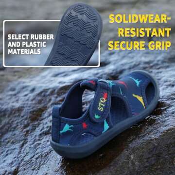 STQ Kids Water Shoes Breathable Outdoor Beach Swim Pool Sandals for Boys(Toddler/Little Kid) Navy/Dinosaur 8 M US Toddler