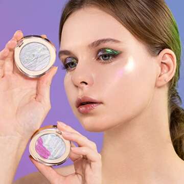 CHARMACY Chameleon Glitter Highlighter Makeup Palette, Shimmer Cream Contour Face Brightening Illuminator Highlighter, Long Lasting, Cruetly-Free, #603