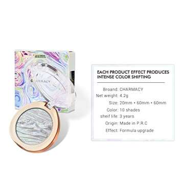 CHARMACY Chameleon Glitter Highlighter Makeup Palette, Shimmer Cream Contour Face Brightening Illuminator Highlighter, Long Lasting, Cruetly-Free, #603