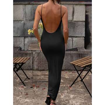 LILLUSORY Women Cute Dresses Black Maxi Bodycon Dress Y2K Going Out Dresses Sexy Clubwear Trendy Backless Evening Party Body Con Dress Date Night Outfit Cami Lounge Long Dresses