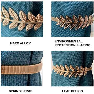 4Pack Curtain Tiebacks Aluminum Alloy Spring Design Curtain Holdback Leaf Carving Design Curtain Ties for Drapes Curtain Ties Backs Curtain Modern Style Curtain Holdback Decor(Gold Leaf)