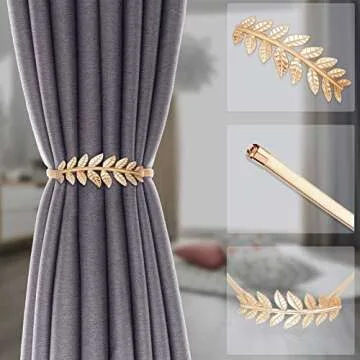 4Pack Curtain Tiebacks Aluminum Alloy Spring Design Curtain Holdback Leaf Carving Design Curtain Ties for Drapes Curtain Ties Backs Curtain Modern Style Curtain Holdback Decor(Gold Leaf)