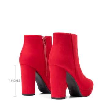 DREAM PAIRS Women's High Heel Ankle Boots Chunky Platform Booties,Size 7,Red,Stomp