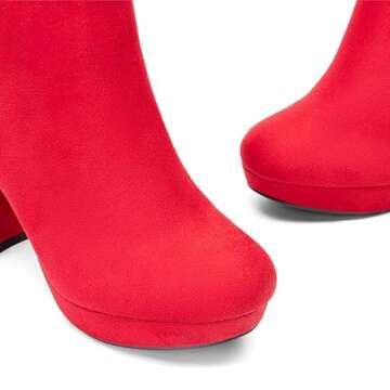 DREAM PAIRS Women's High Heel Ankle Boots Chunky Platform Booties,Size 7,Red,Stomp