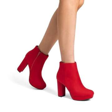 DREAM PAIRS Women's High Heel Ankle Boots Chunky Platform Booties,Size 7,Red,Stomp