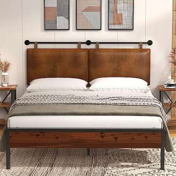 BSHOMGI Queen Headboard, Hanging Headboards with Brown Faux Leather Industrial Pipe Modern Style Multifunction Queen Headboard Only for Bed Backboard (Brown Leather, Queen)