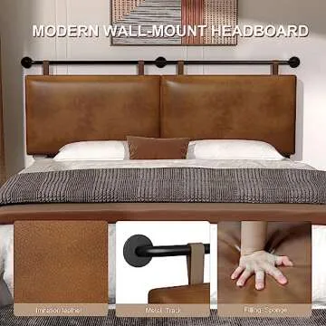 BSHOMGI Queen Headboard, Hanging Headboards with Brown Faux Leather Industrial Pipe Modern Style Multifunction Queen Headboard Only for Bed Backboard (Brown Leather, Queen)