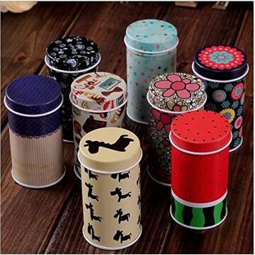 GracesDawn Set of 8 Home Kitchen Storage Containers Colorful Tins Round Tea Tins