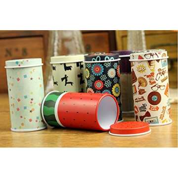 GracesDawn Set of 8 Home Kitchen Storage Containers Colorful Tins Round Tea Tins