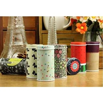 GracesDawn Set of 8 Home Kitchen Storage Containers Colorful Tins Round Tea Tins