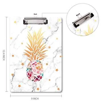 WAVEYU Clipboard, Pineapple Hardboard Office Clipboard, Cute Golden Decorative Clipboard with Low Pr...