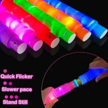 Valentines Day Light Up Pop Tubes Toys Gifts for Kids 6 PCS, Glow Sticks Party Favors for Toddlers,LED Bracelets Necklaces Accessories for Children,Travel Camp Camping Glow Fun for Boys Girls