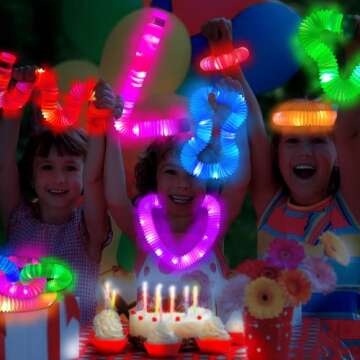 Valentines Day Light Up Pop Tubes Toys Gifts for Kids 6 PCS, Glow Sticks Party Favors for Toddlers,LED Bracelets Necklaces Accessories for Children,Travel Camp Camping Glow Fun for Boys Girls