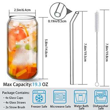 Venoteck 16oz Glass Cups Set of 4 for Every Beverage