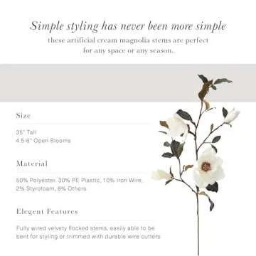 Afloral Cream Magnolia Fake Flower Branch - 35"