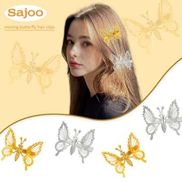 Sajoo Hair Clips, 12 PCS 3D Moving Butterfly Hair Clips, Gold, Silver - Hair Accessories for Women a...