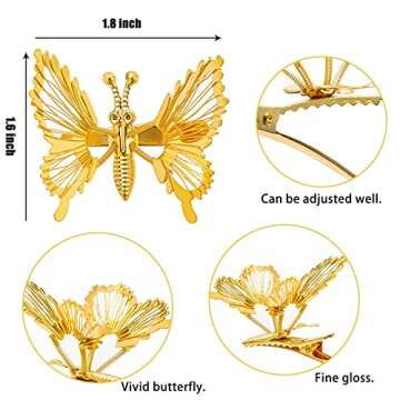 Sajoo Hair Clips, 12 PCS 3D Moving Butterfly Hair Clips, Gold, Silver - Hair Accessories for Women and Girls, Vintage-Modern Hair Clips for Hair Securing and Hairdressing, Party Occasion