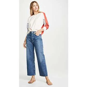 Stylish SUNDRY Women's Stripe Colorblock Sweatshirt