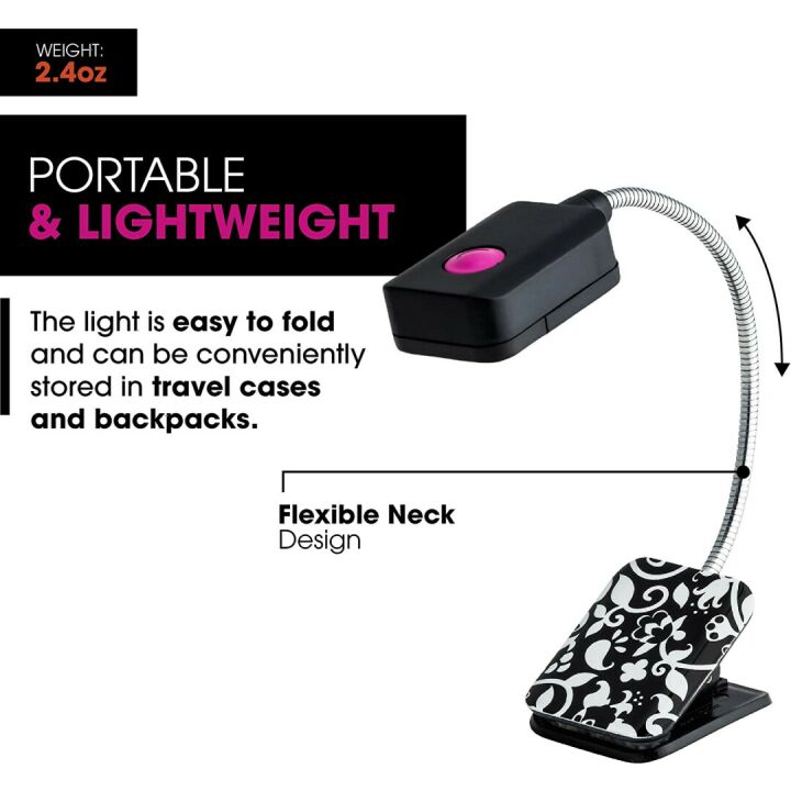 WITHit French Bull Clip On LED Book Light - Black/White