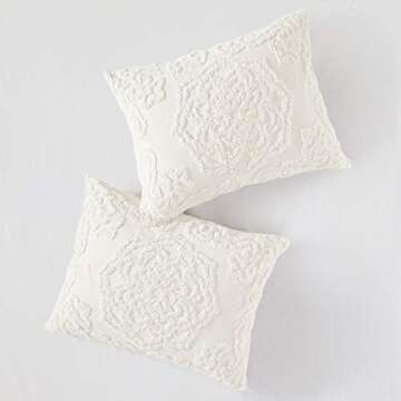 Madison Park Laetitia 100% Cotton Duvet Set - Chenille Tufted Medallion Design, All Season Cozy Bedding Shabby Chic Comforter Cover, Matching Shams, Floral Off White King/Cal King(104"x92") 3 Piece