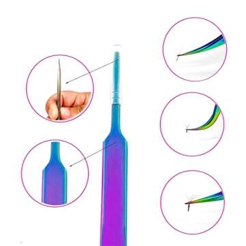 Rainbow Lash Tweezers Kit Tweezers for Eyelash Extensions Nail Art Ingrown Hair Craft Work Anti-Static Precision Stainless Steel Tweezers 5 Pcs