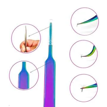Rainbow Lash Tweezers Kit Tweezers for Eyelash Extensions Nail Art Ingrown Hair Craft Work Anti-Static Precision Stainless Steel Tweezers 5 Pcs
