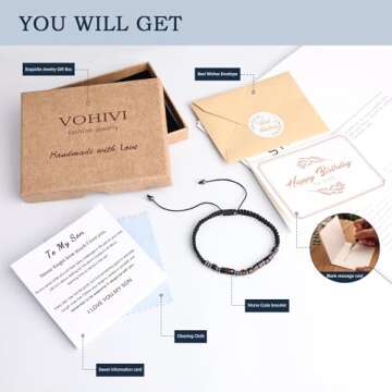 VOHIVI Son Bracelet Inspirational Gifts for Son,Valentines Day Gifts Jewelry for Son,Morse Code Bracelets with Warm Message Card,Adjustable Handmade Mens Beaded Bracelets