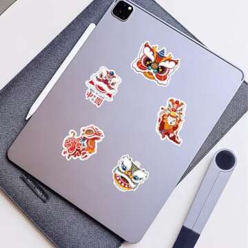 50pcs Cute Chinese New Year Decoration Stickers, Cartoon Lion Waterproof Water Bottle Stickers, Laptop Stickers, Phone Decoration Gifts for Teens Kids Cute Stickers, Chinese Anime Stickers