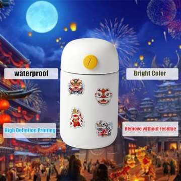 50pcs Cute Chinese New Year Decoration Stickers, Cartoon Lion Waterproof Water Bottle Stickers, Laptop Stickers, Phone Decoration Gifts for Teens Kids Cute Stickers, Chinese Anime Stickers